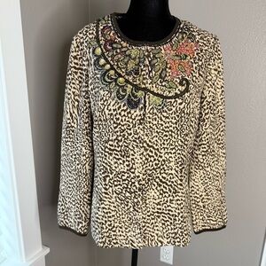 Chico’s size 1 leopard print embellished jacket
